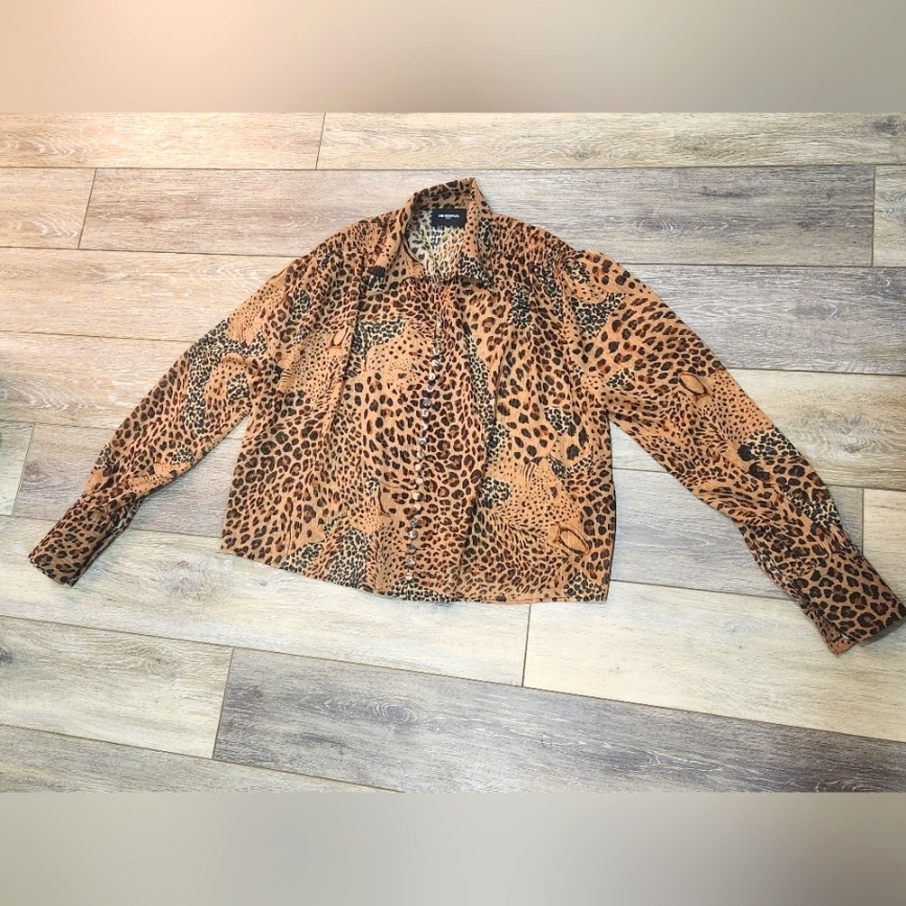 The Kooples Leopard Print Sheer Long  Sleeve Blouse Size Small